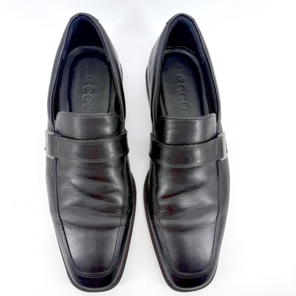 ECCO Loafers Mens 44 US 10-10.5 Black Leather Square Toe Slip On Shock Point - Picture 4 of 10